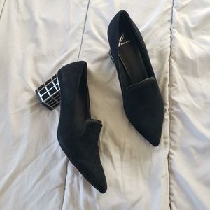 Brian Atwood black suede pointed toe loafer pumps